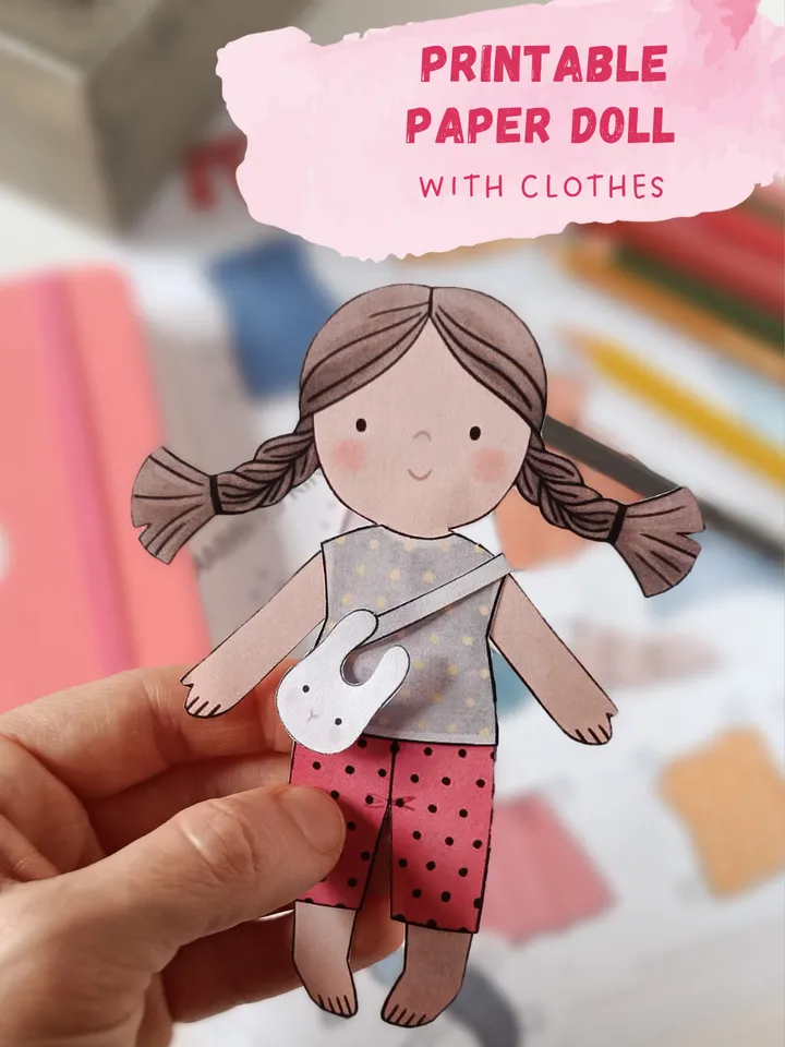 Printable Paper Doll Template, Dress Up Cut Out Doll, Busy Book Activities, Vintage Inspired Paper Doll, Nostalgic Craft Activities