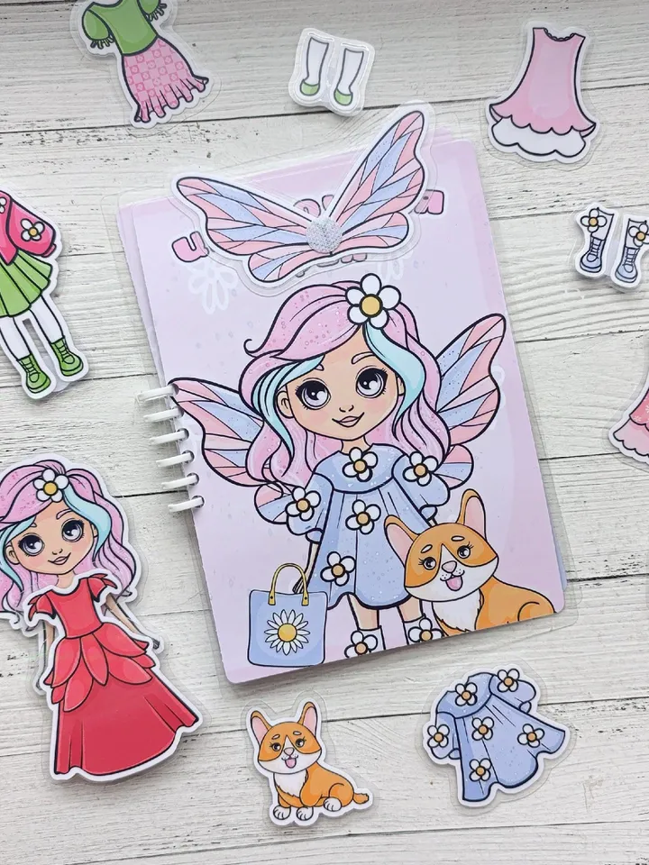 Flower paper doll clothes cut out, Printable paper doll digital PDF instant download, printable doll house, Busy book activity, Paper DIY