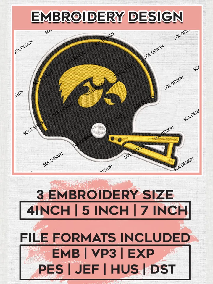 Iowa Hawkeyes Team Helmet Logo Embroidery Design Files, NCAA Iowa Hawkeyes Machine Embroidery, NCAA Teams, 3 sizes, NCAA Machine embroidery designs, Digital Download