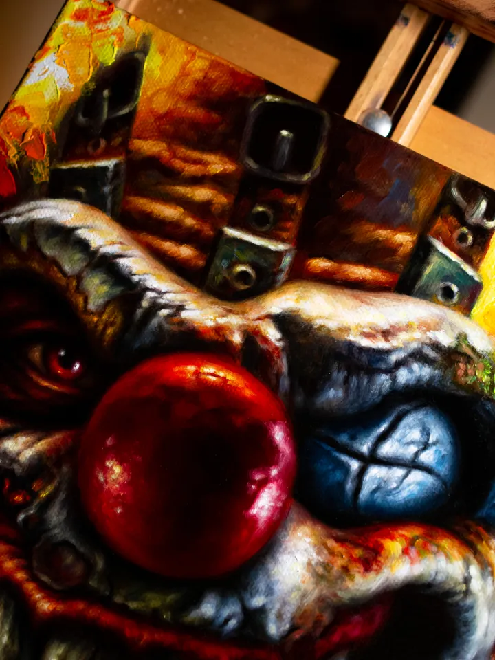 Original oil painting Sweet Tooth Clown Twisted Metal