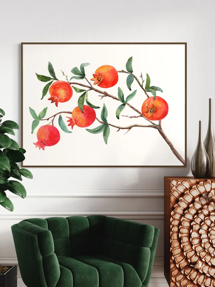 Pomegranate Tree Watercolor Painting Art Print ,Fruit Art Print ,Rustic Kitchen, Kitchen Artwork ,Botanical Print Tree Artwork,Red Art Print