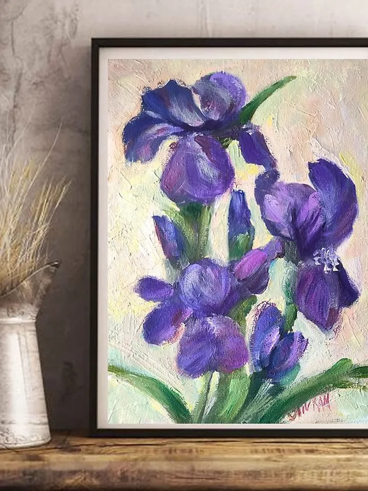 Iris Painting Floral Original Art Flower Iris Oil Artwork