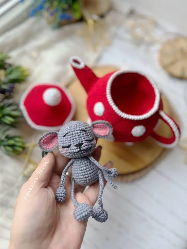 PDF Crochet Pattern Mouse in the Teapot, Amigurumi Decor pattern, Crochet mouse, Cute mouse, Pattern House, Crochet tea house