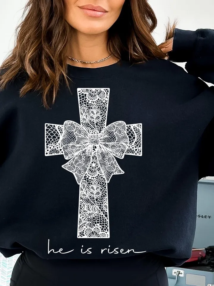 Christian Easter Coquette Png, Easter Lace Png, He is Risen Png, Jesus Easter Cross Png, Bible Verse Png, Happy Easter Png, White Lace Png