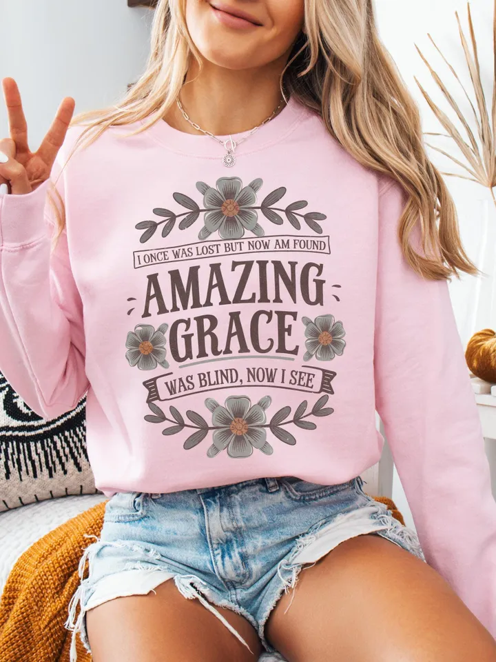Amazing Grace PNG Christian PNG Sublimation Design Jesus PNG Faith Shirt Clipart Christian Easter Hymn Floral Art Wild Flowers Minimalist