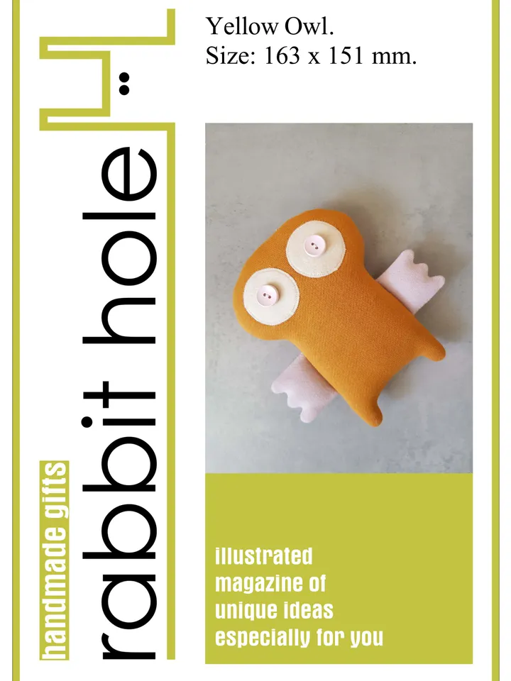 Yellow Owl sewing pattern PDF, tutorial in English, rag doll sewing diy