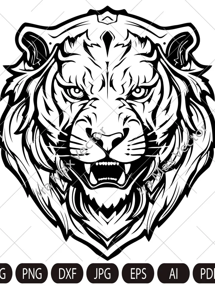 Angry tiger roaring face outline clipart , Tiger svg, Tiger heraldic, Tiger head, Tiger face, cut file, sublimation