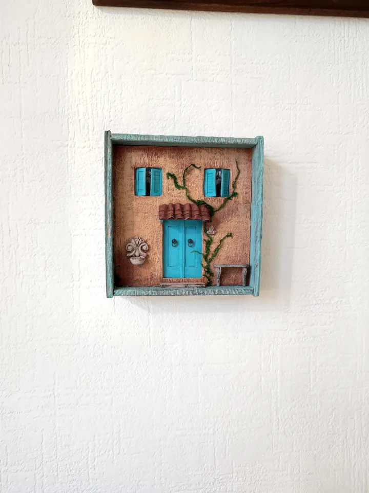 Shadow box 3D painting miniature on the wall Old Italian House