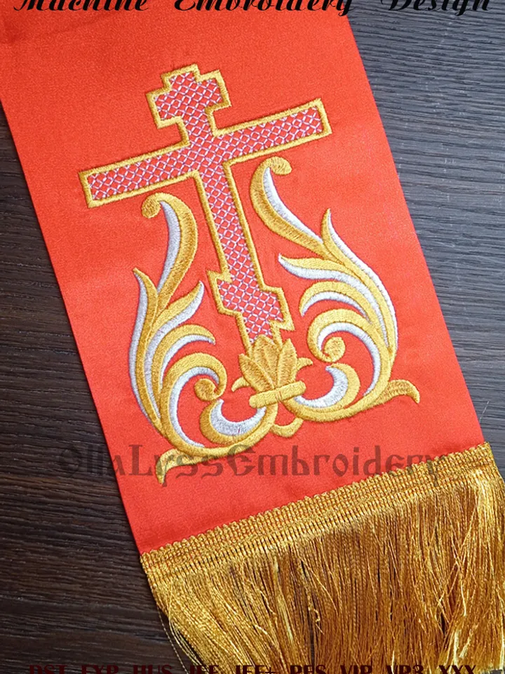 Flourishing cross embroidery design