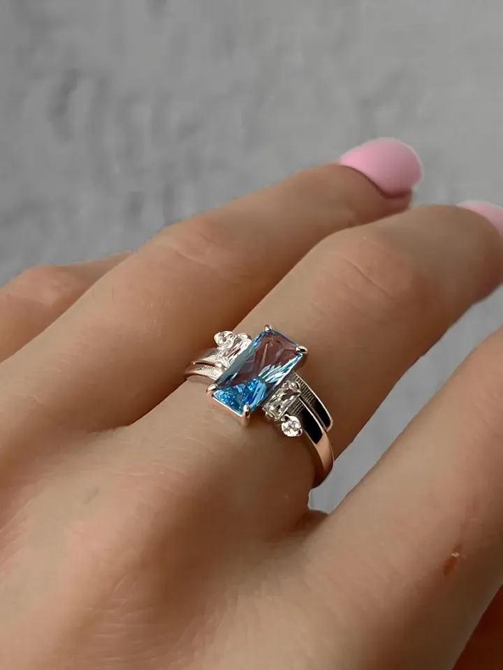 Ring silver 925 with Swiss topaz and cubic zirconia