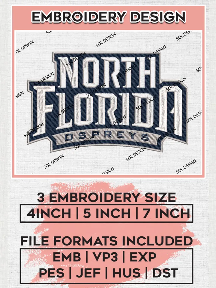 NCAA North Florida Ospreys Writing Logo embroidery designs, NCAA North Florida Ospreys Logo Machine embroidery files, NCAA Team Logo embroidery designs, NCAA Game Day Machine embroidery designs, Digital Download