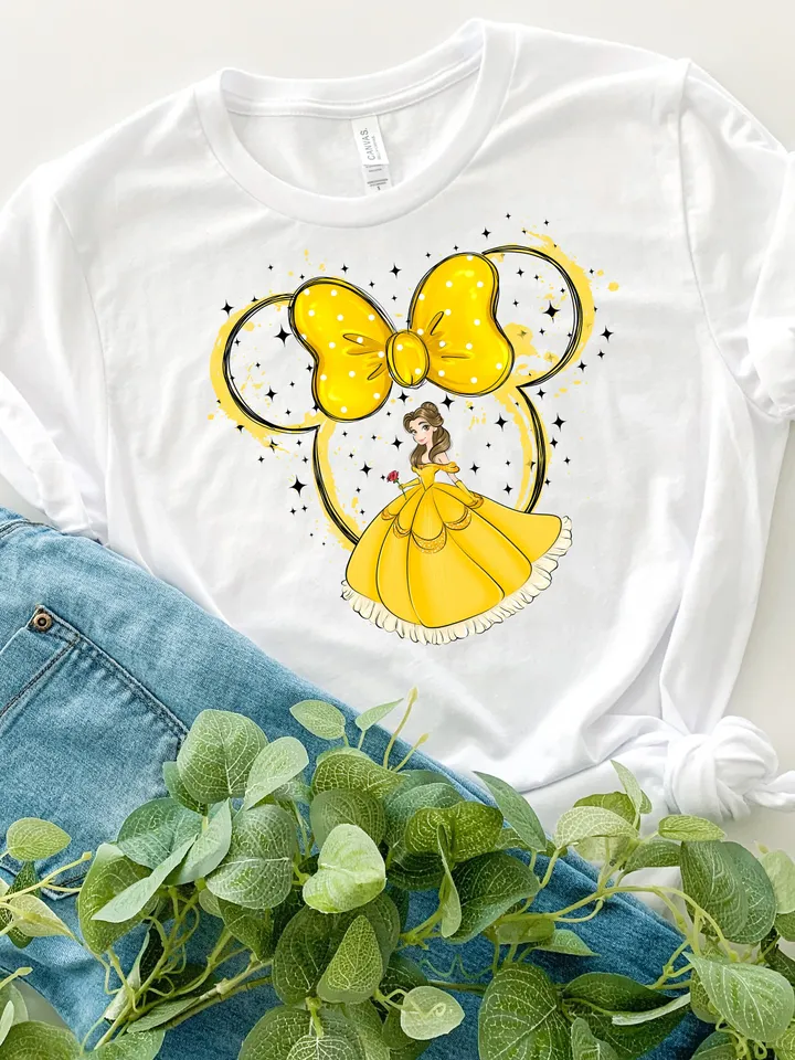 All princess png clipart, watercolor beauty and the beast clipart, magic kingdom illustration, Belle T-shirt design, tshirt princess design