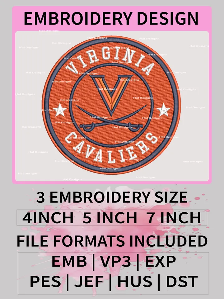 NCAA Virginia Cavaliers Embroidery File, 3 Sizes, 6 Formats, NCAA Machine Embroidery Design, NCAA Logo, NCAA Teams