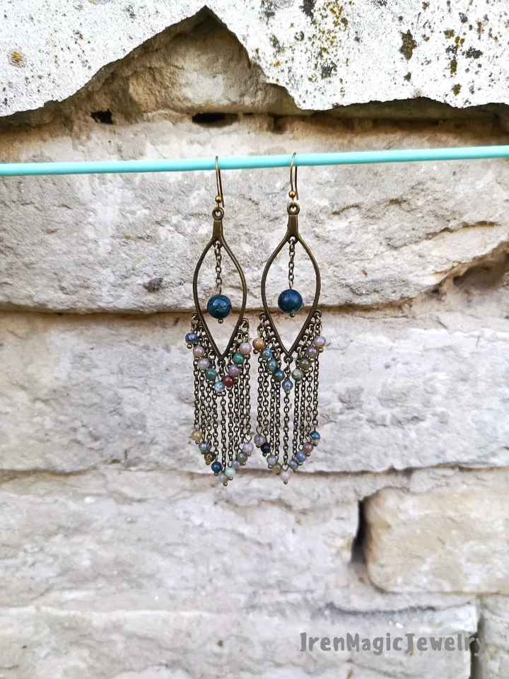 Long Boho Earrings with Indian Agate