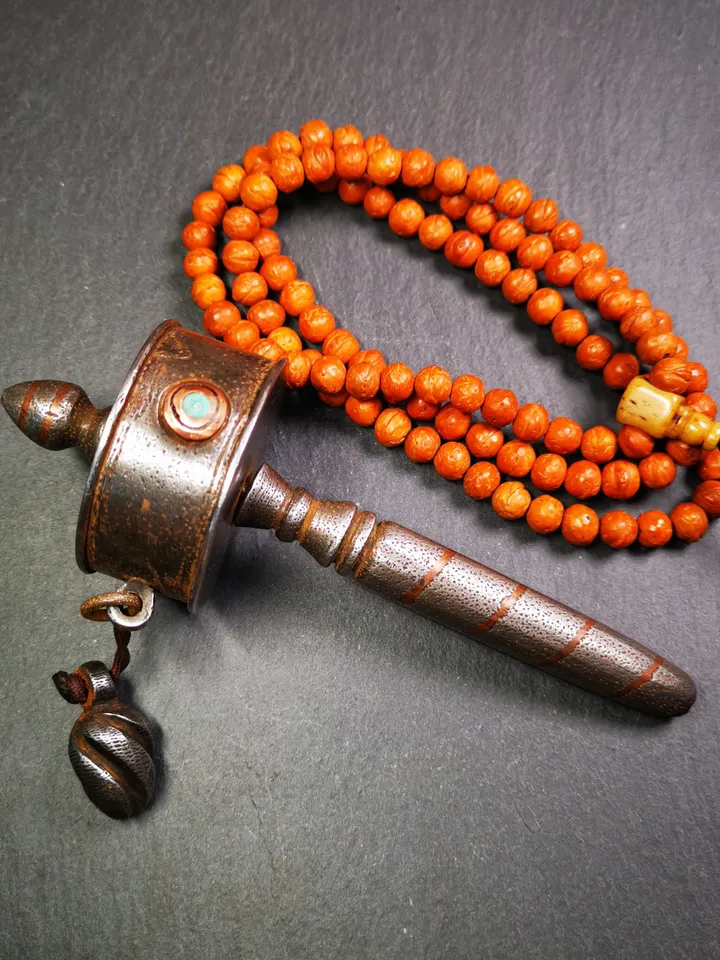 Gandhanra Handmade Tibetan Handheld Prayer Wheel,Mani Wheel,Large Size 13cm