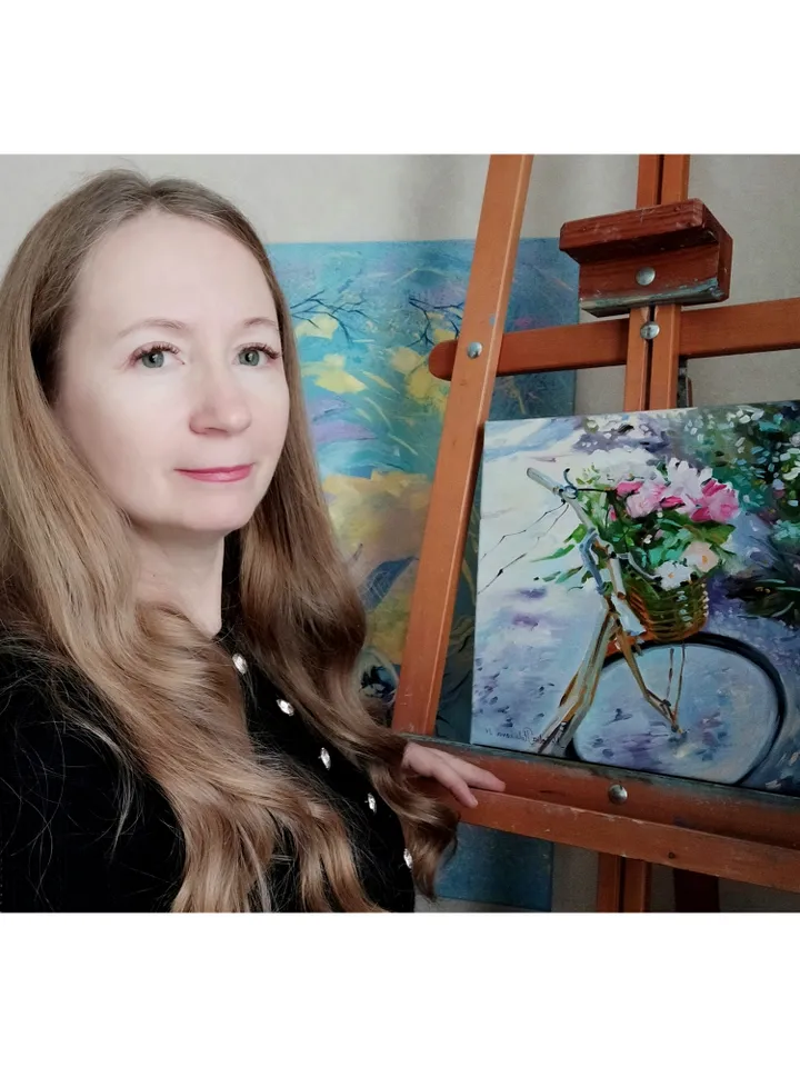Floral painting Flower Bike Original Art Floral Artwork fine art oil painting