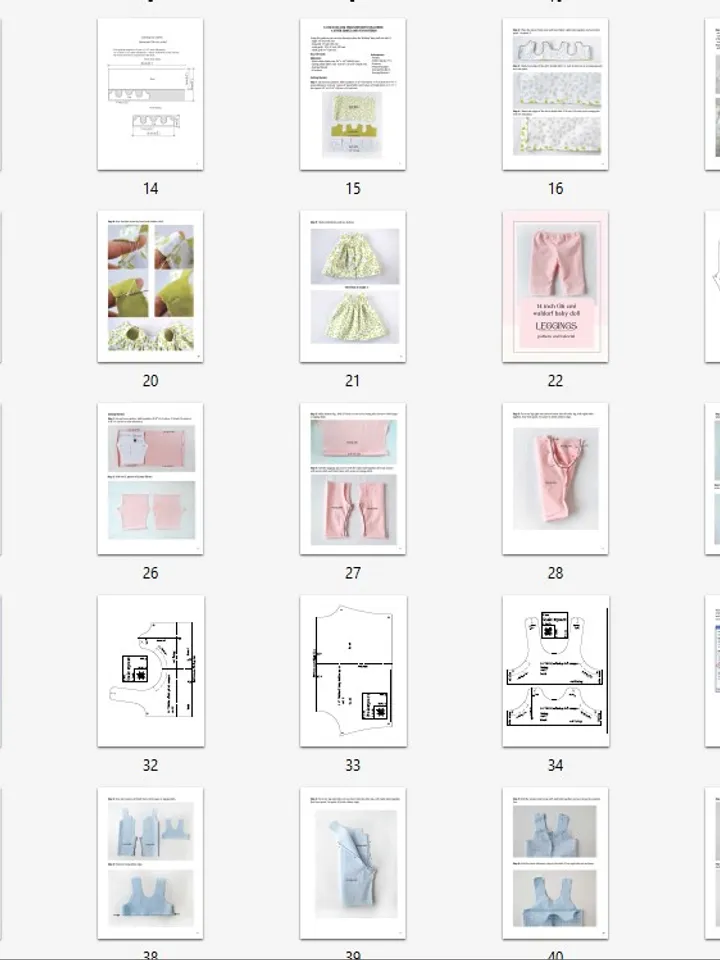 DIY clothes set for a Waldorf baby doll 14 inch (36 cm) tall. PDF sewing patterns and tutorials.