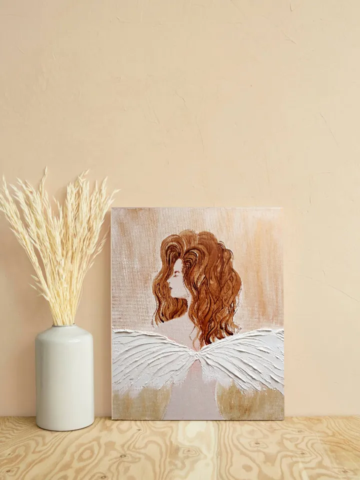 Acrylic Angel on flat canvas panel/Guardian angel/Female angel/Gift for woman/Spirituality gift/Original Angel Painting/Hand Painted Angel