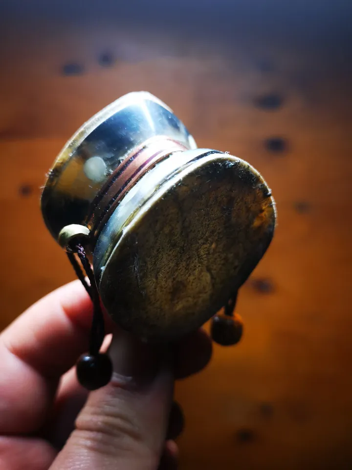 Gandhanra Handcrafted Tibetan Mini Chöd Damaru Drum – Sacred Ceremonial Ritual Implement for Tantric Practices - Carved from Yak Horn