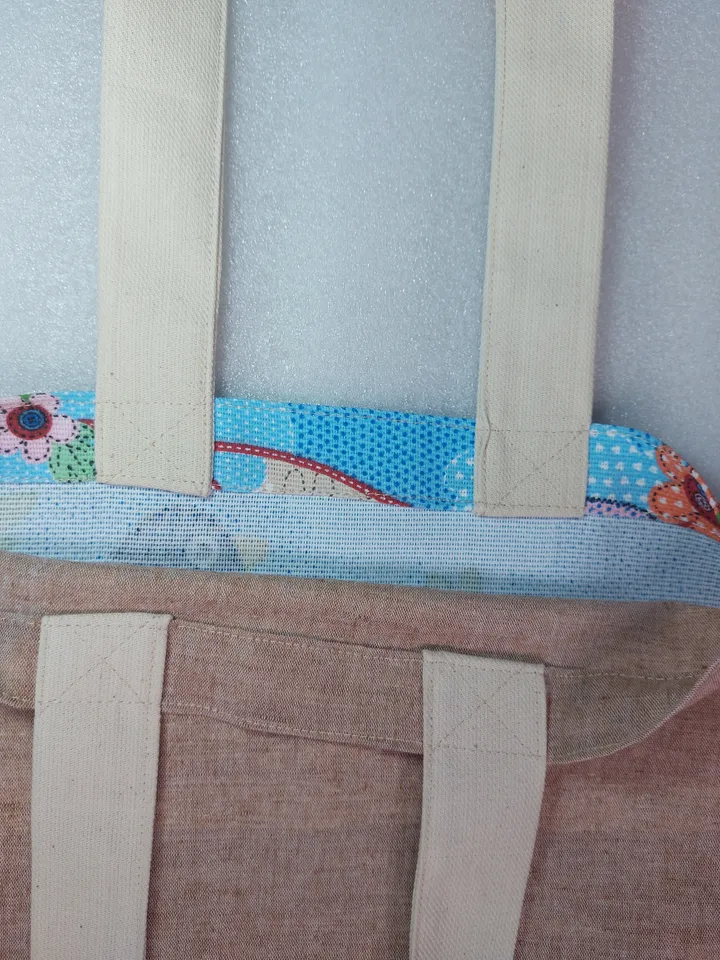Strong reusable beige tote bag, eco friendly, cotton canvas bag with birds