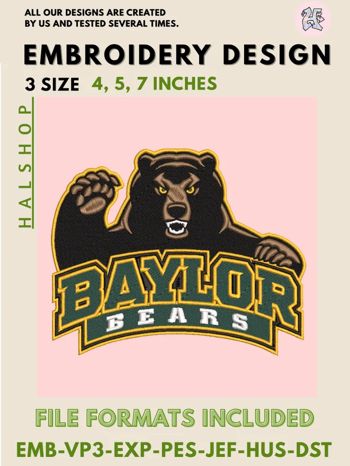 Baylor Bears Embroidery Pattern – NCAA College Team Logo Embroidery File