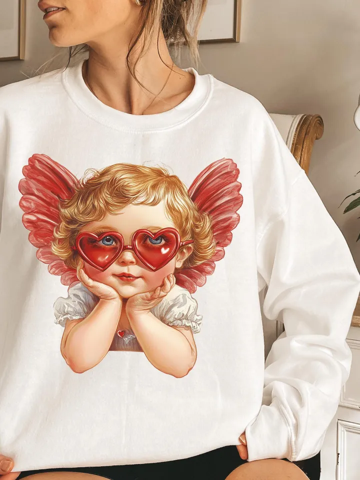 Retro Cupid Valentines Day Heart shape PNG, Vintage Valentines Day png, Funny Cupid With Sunglasses png, Valentines Day png, Cupid png