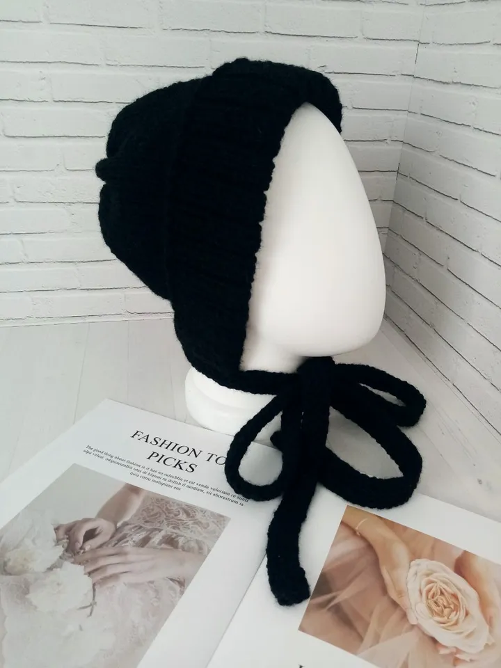 Warm Knitted Cap with Long Ties Handmade