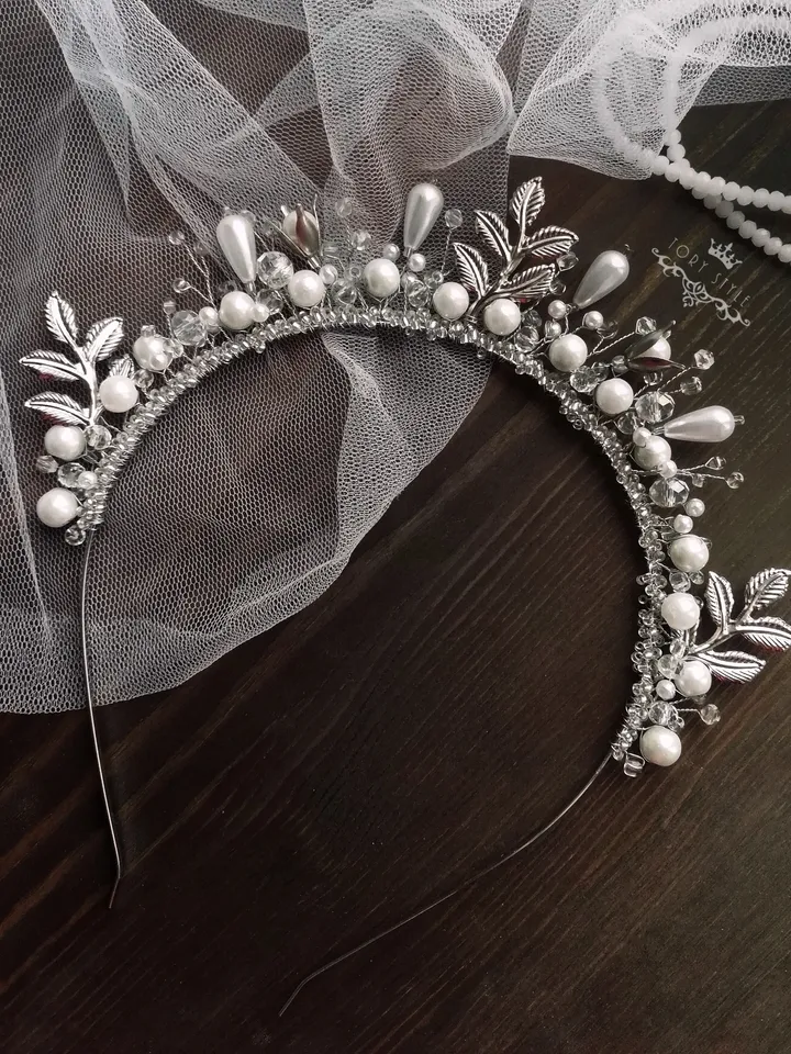 Bride tiara, Pearl weddings headpiece, Wedding crown, Headpiece for bride, Pearl headpiece,Pearl headband, boho headpiece