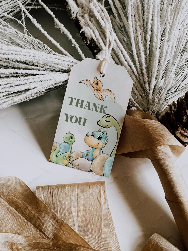 Editable Thank You tag Dinosaur First Birthday thank you label; Dinosaur Party; Dinosaur Party Birthday Instant Download; di1