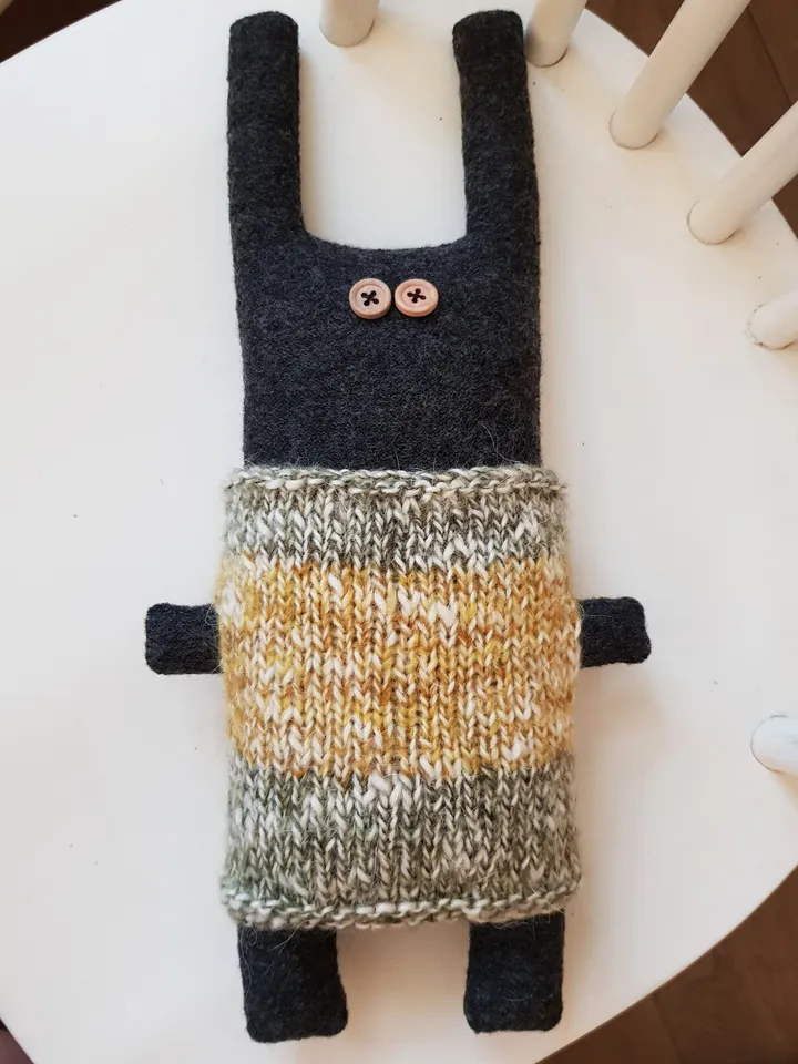 Big Black rabbit in sweater, sewing and knitting patterns PDF, digital tutorial, diy stuffed animal