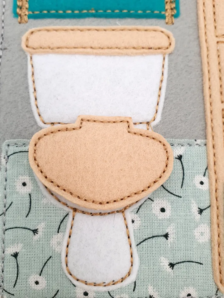 ITH Dollhouse Bathroom Quiet Book Page Embroidery Design, Felt Miniature Furniture Activity Page Pattern 5x7 Hoop Download