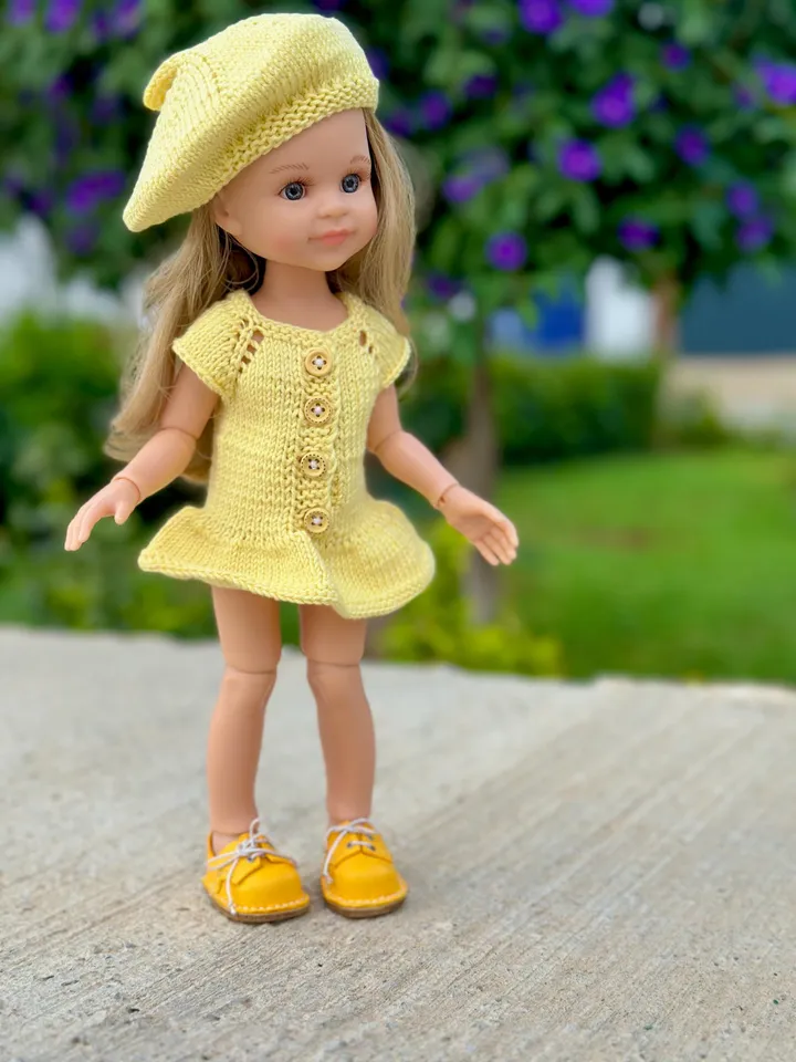 3 ITEMS Set: Summer Dress, Beret, Boots -  Exclusive Handmade Outfit Paola Reina Doll ooak