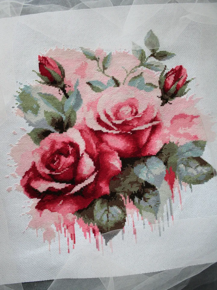 Cross stitch pattern Watercolor Roses, PDF cross stitch chart flowers