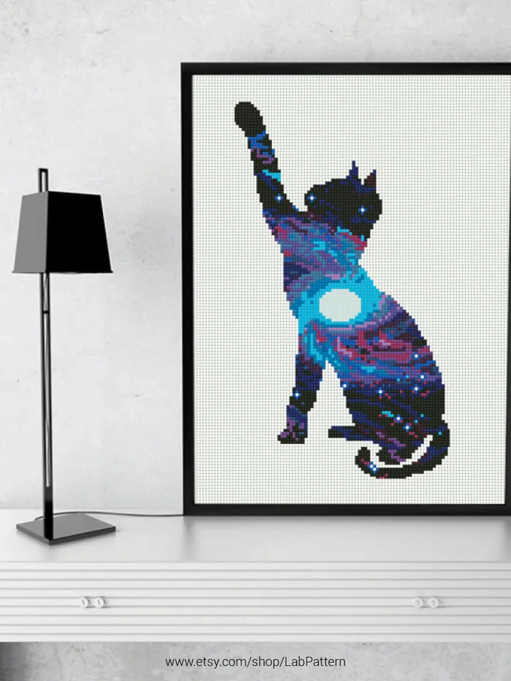 Cat Shape Space Cross stitch pattern | Embroidery Pattern | Instant Download | Embroidery Designs