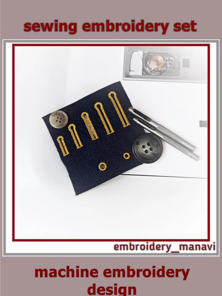 Sewing set - Button loop for outerwear and eyelets machine embroidery design