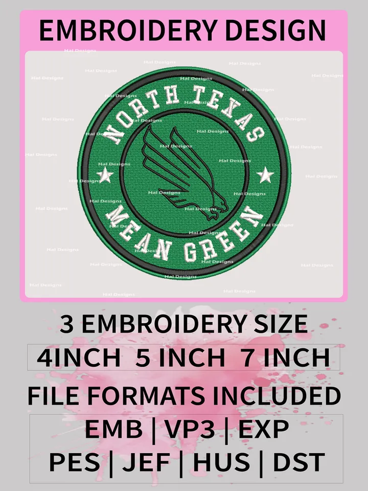 NCAA North Texas Mean Green Embroidery File, 3 Sizes, 6 Formats, NCAA Machine Embroidery Design, NCAA Logo, NCAA Teams