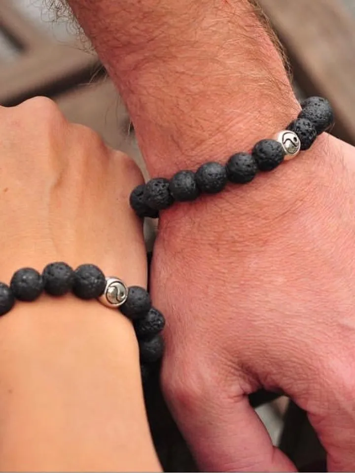 Lava Stone Bali Spiritual Ying Yang Bracelet Handmade | Genuine Lava Stone Black Oriental Bracelet Woman | Gemstone Women Sacred Bracelet