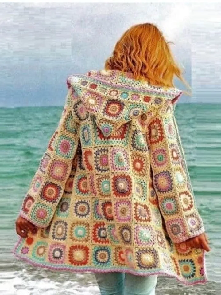 Size S-5XL cardigan Granny Squares crochet pattern, Hoodie granny squares ,Jacket coat Fingering / cardigan bid size