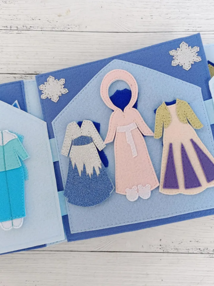 Quiet book Dollhouse pattern, Blue Castle Felt book pattern, Felt doll Pattern with clothes set, Dress up Doll, Busy book pattern for girl