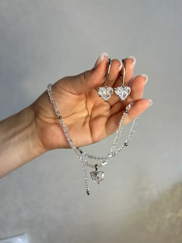 Set of 2 accessories, heart earrings, handmade choker, handmade earrings, ready to ship