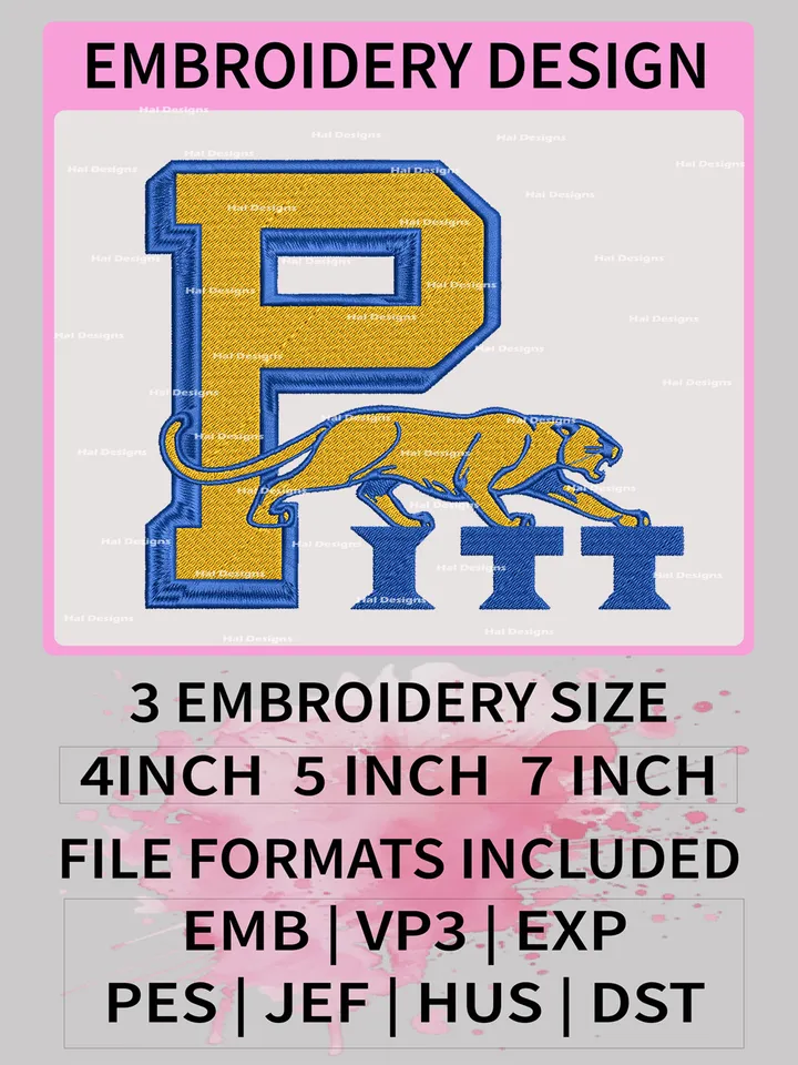 NCAA Pittsburgh Panthers Embroidery File, 3 Sizes, 6 Formats, NCAA Machine Embroidery Design, NCAA Logo, NCAA Teams