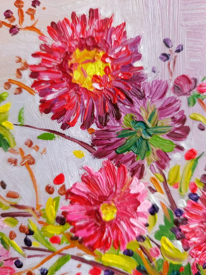 Asters Flowers Original Oil Painting Wall Art