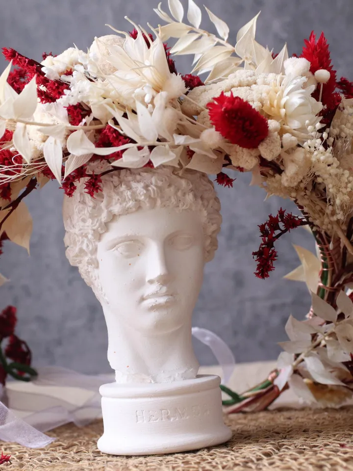 Natural Dried Flower Wedding Crown & Bouquet Set, Wedding Hair Accessories, red wedding crown, elegant flower crown