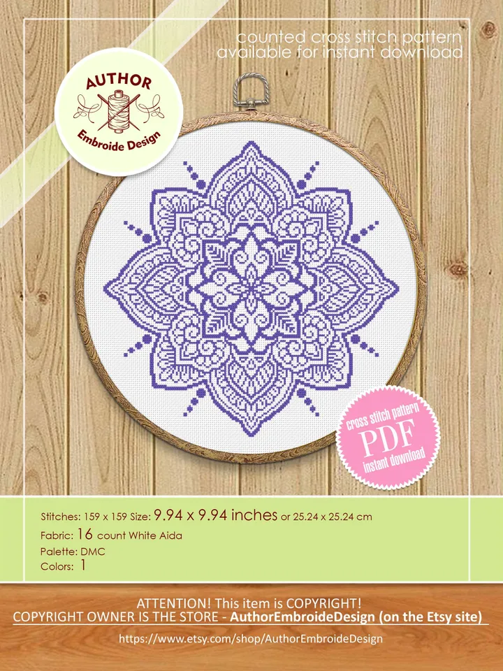 Mandala cross stitch pattern PDF download Mandala ornament cross stitch chart, Flower mandala pattern digital PDF, Mandala embroidery #M274