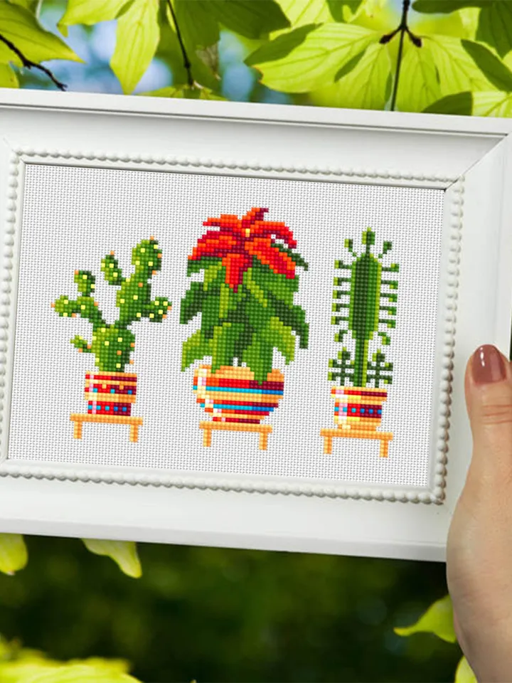 Small home plants cross stitch pattern PDF Floral cross stitch chart, Cactus cross stitch Instant download PDF, Potted plant embroidery #P10