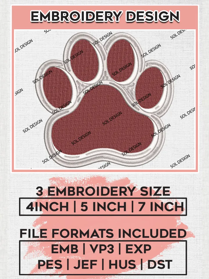 NCAA Mississippi State Bulldogs Team Footprint Logo Embroidery Design Files, NCAA Mississippi State Bulldogs Machine Embroidery, NCAA Teams, 3 sizes, NCAA Machine embroidery designs, Digital Download