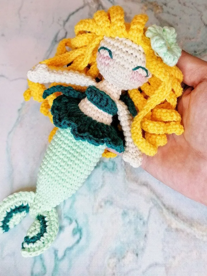 PDF Crochet Pattern Mermaid doll, Amigurmi mermaid, pattern crochet doll, pattern crocheted doll with hair, amigurumi doll, sea toy pattern