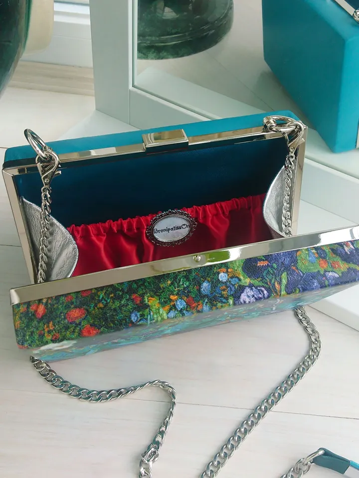Leather clutch with print painting by Irisa Van Gogh