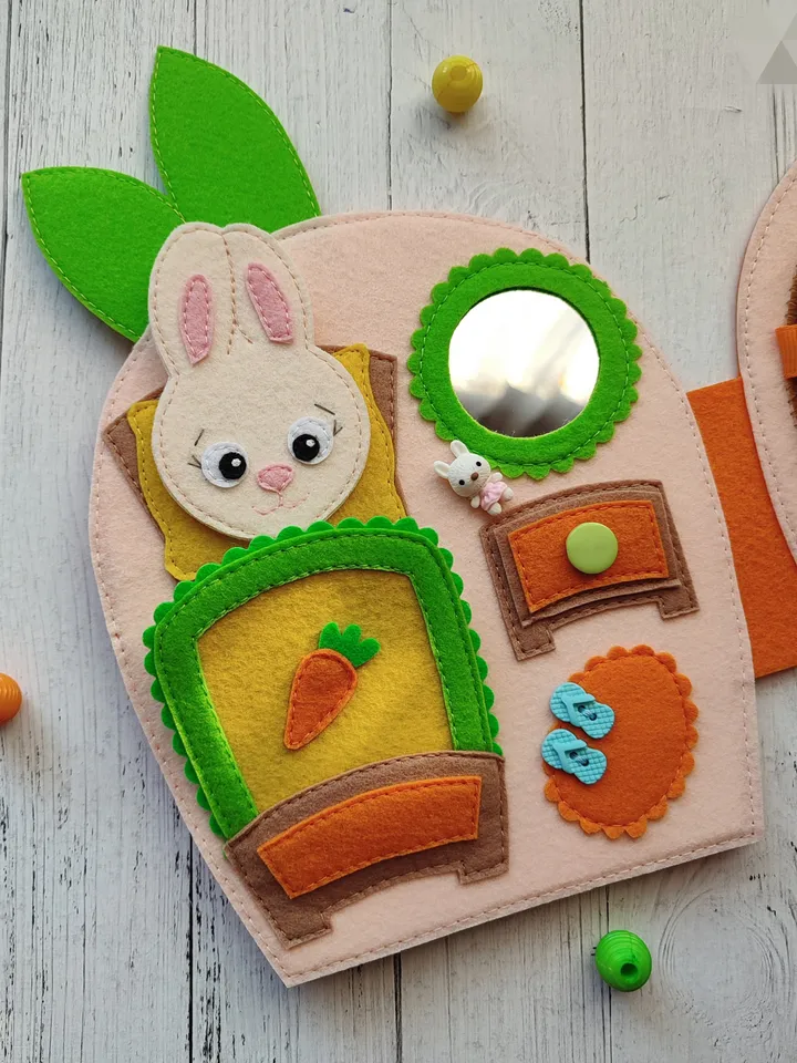Dollhouse pattern, Felt Bunny pattern and  8 sets of clothes, Felt dress up Doll pattern, Felt toy Pattern pdf for girl, Quiet book pattern