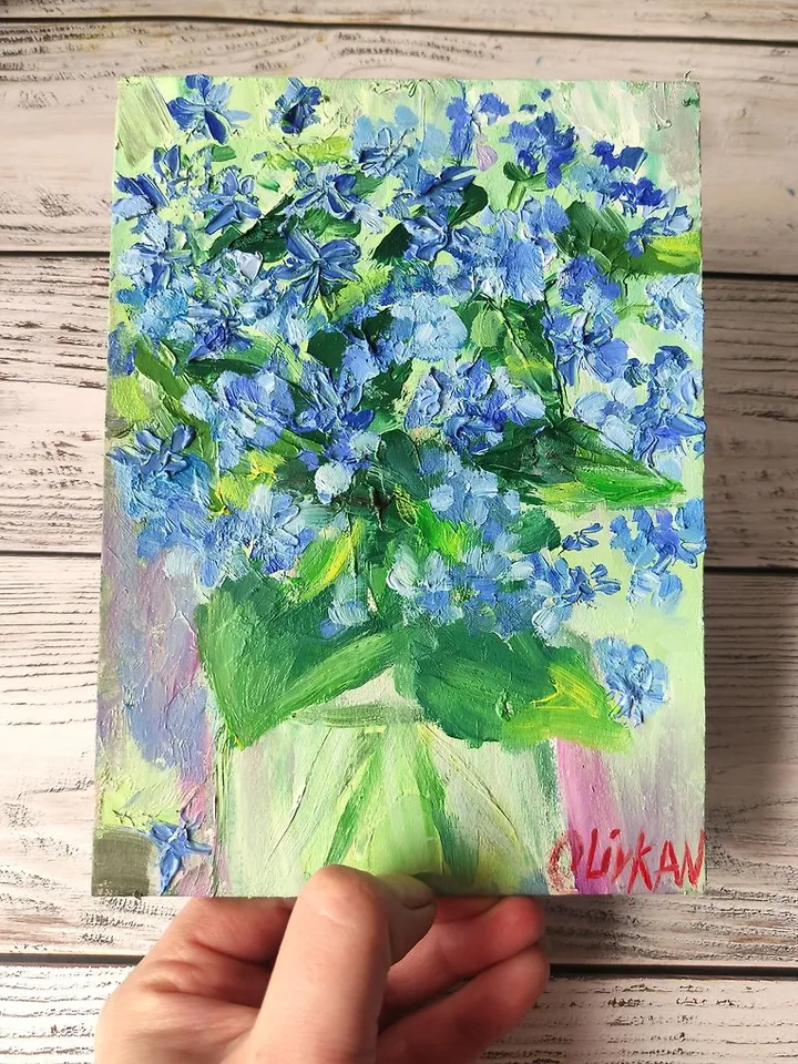 Forget me nots Painting Bluebonnet Original Oil Art Floral Artwork